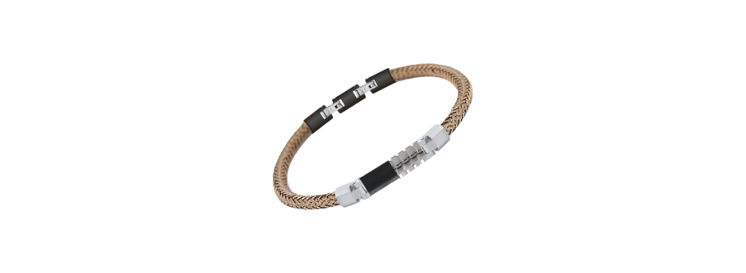 Eye - Catching Bracelet, Woven Pattern With Silver Decorations And Black Strips