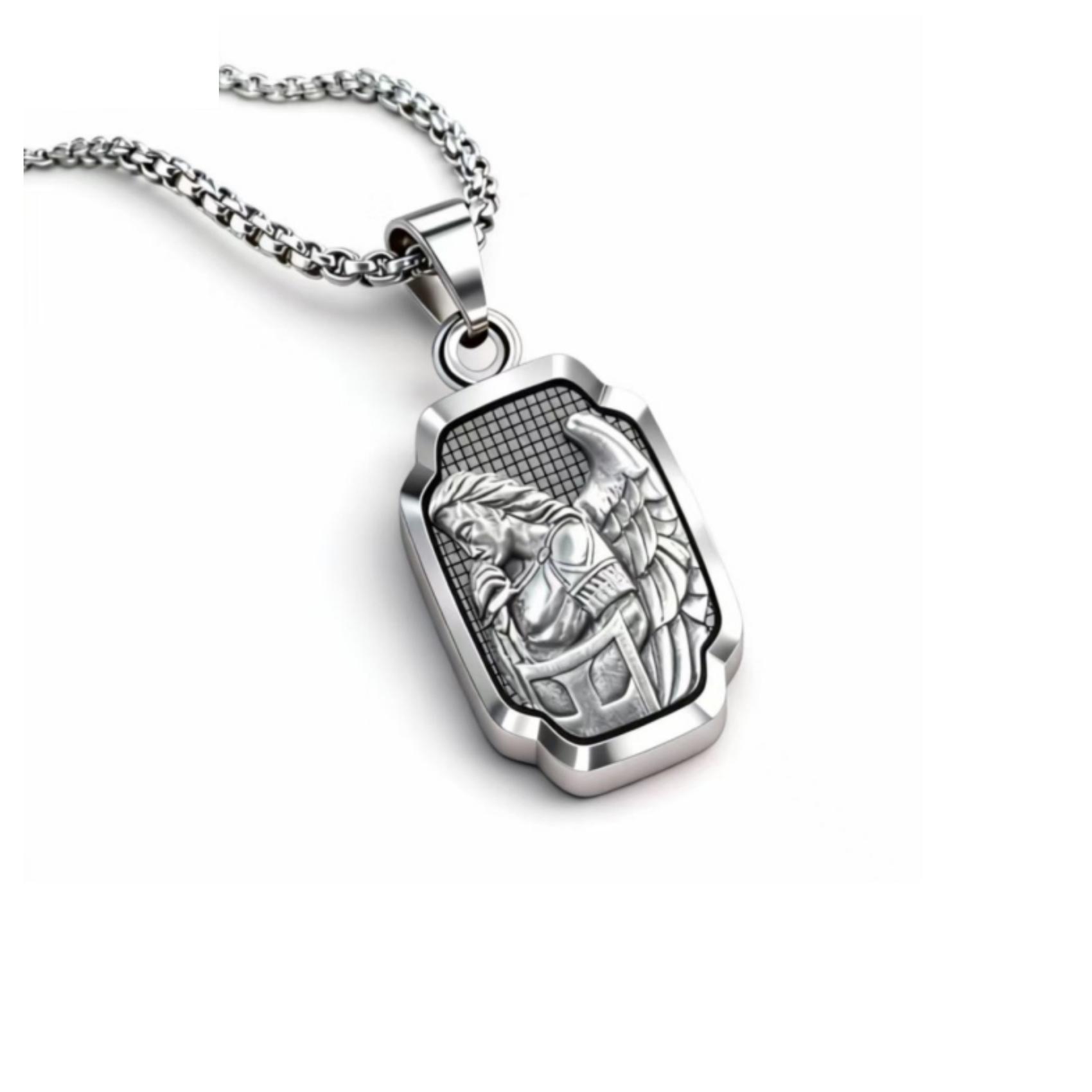 Silver Angel Pattern Tag Necklace, Solemn & Exquisite, Eye-catching & Retro —— Silver Angel Pattern Tag Necklace