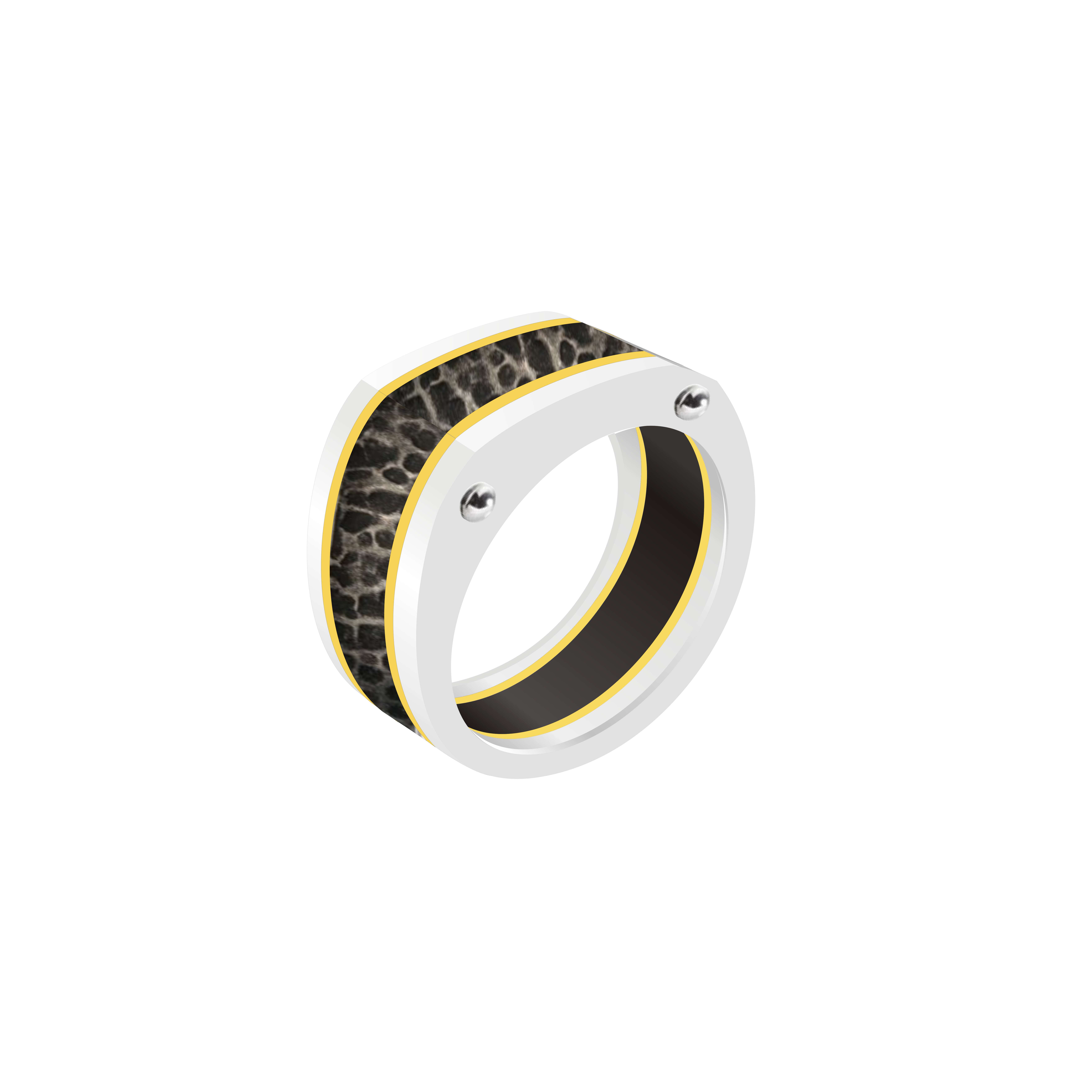 Eye - Catching Ring, White With Yellow Edges And Leopard Patterns And Rivets