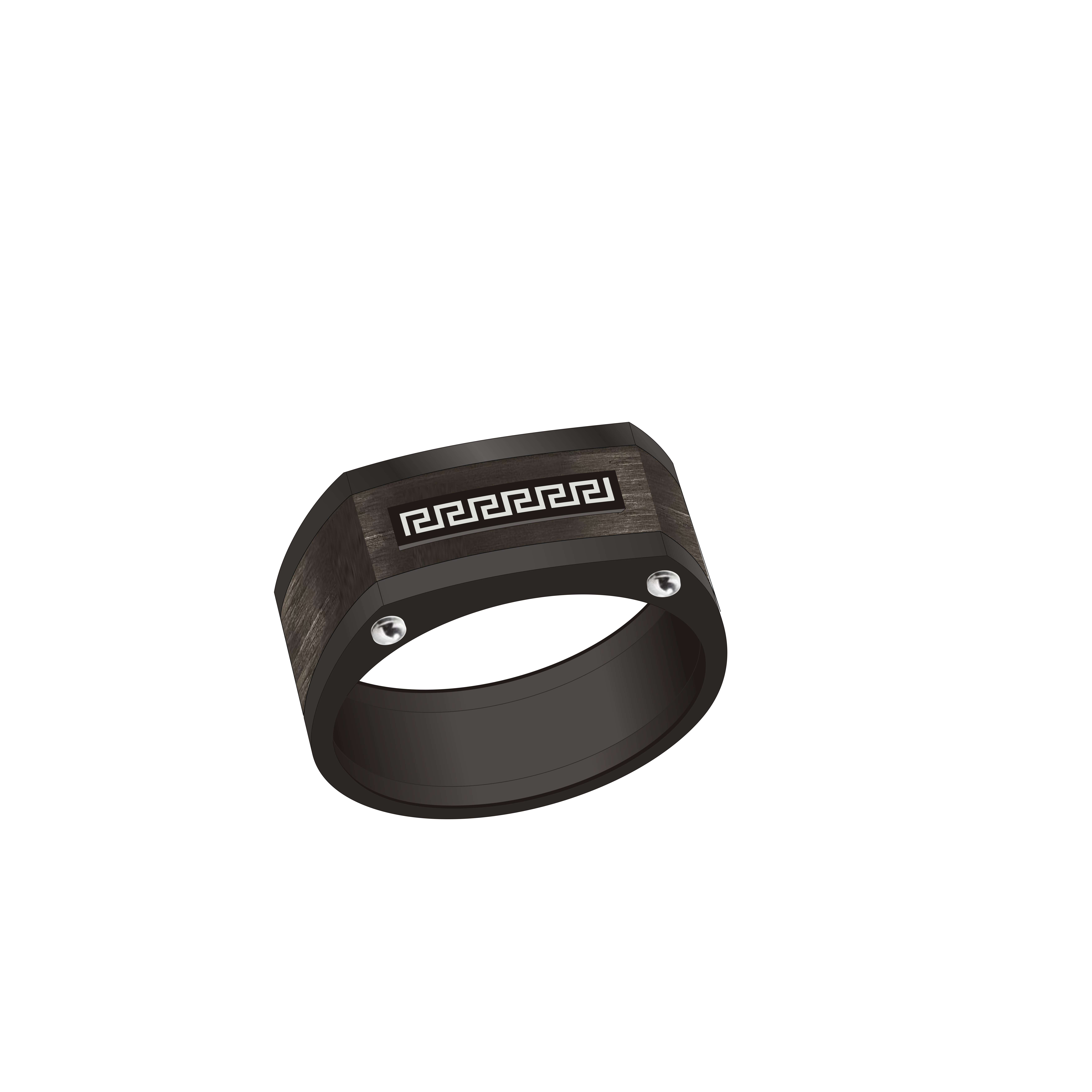Eye - Catching Ring, Black Base With Patterned Silver Decorations And Rivets