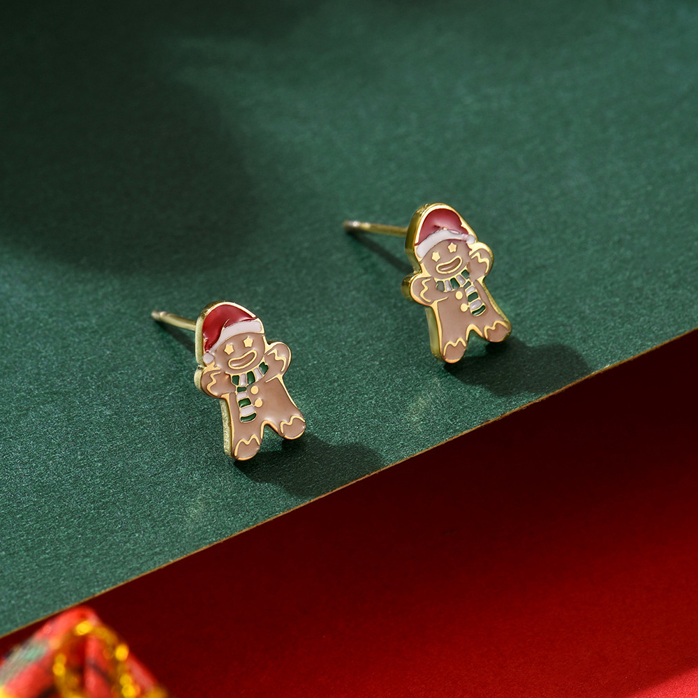 Niche Christmas-Style Cute Luxury Earrings With Silver Gingerbread Man Design
