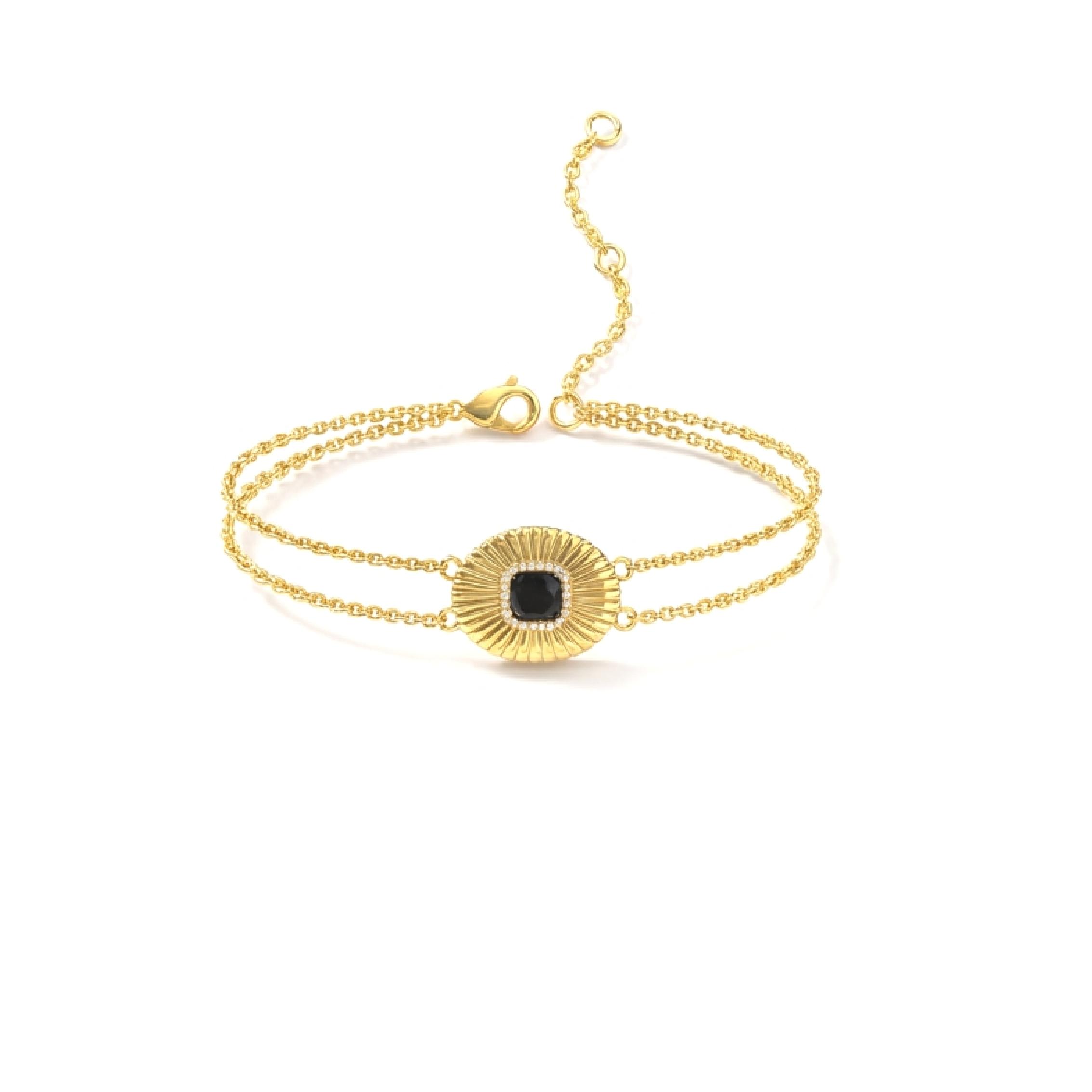 Black Gem Gold-Strip Double-Layer Bracelet, Retro Luxury Black-Style Bracelet