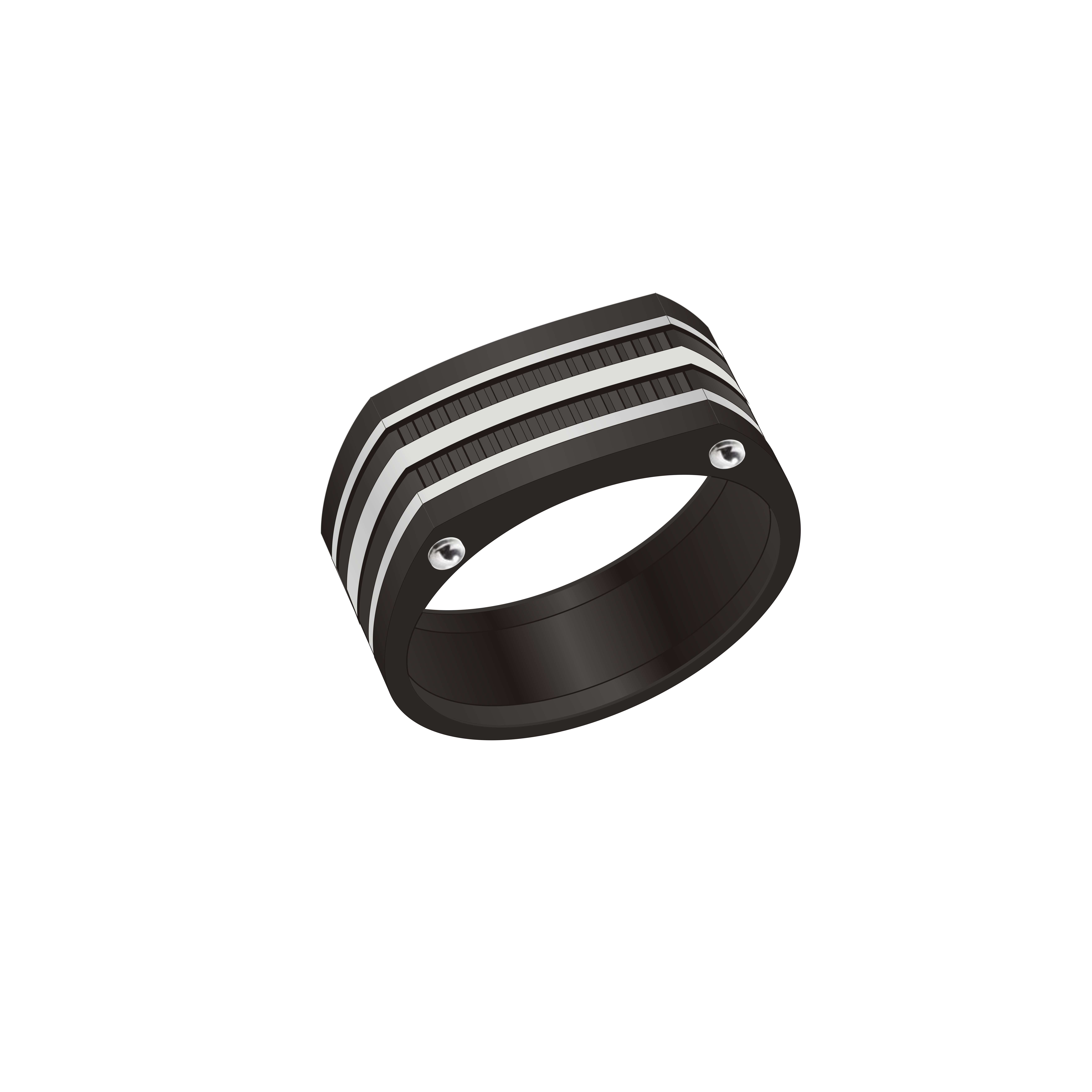 Eye - Catching Ring, Black Base With Silver Patterns And Rivets