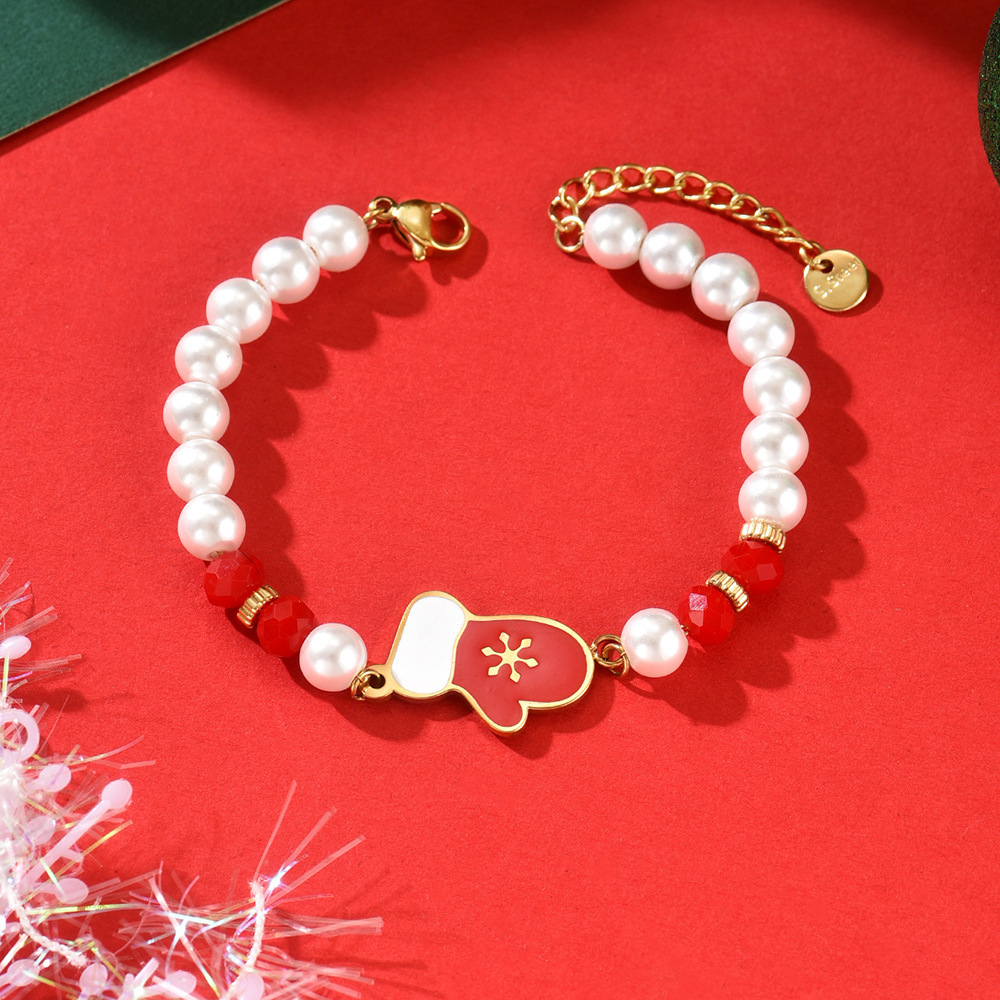 Niche Christmas-Style Cute Luxury Bracelet With Silver Pearl Glove Design