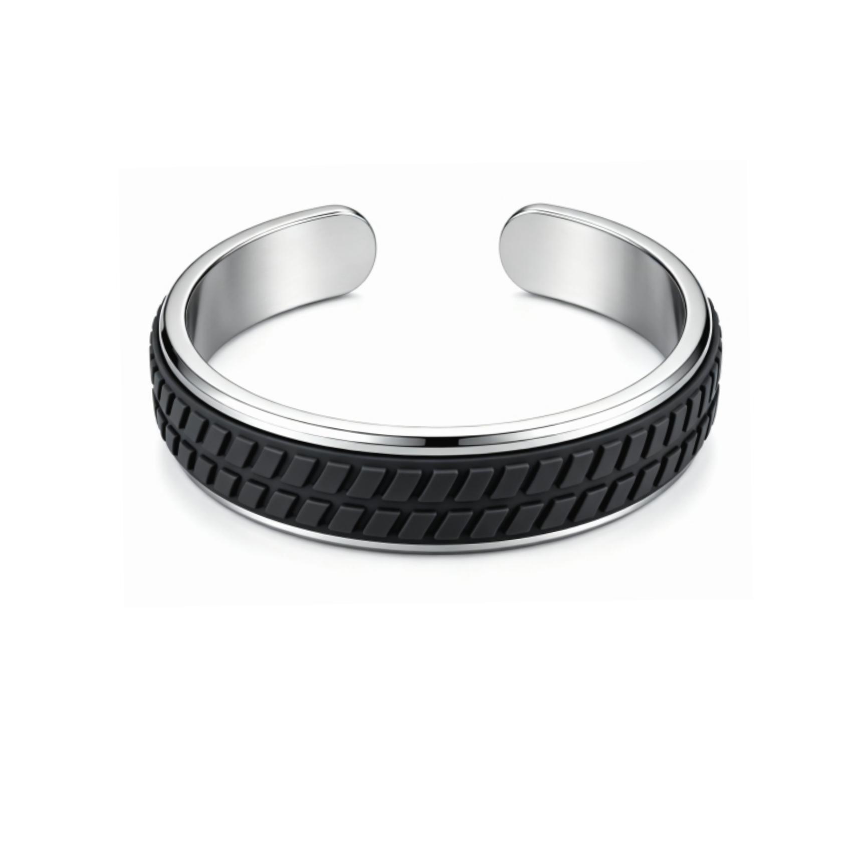 Silver-Rubber Tire Pattern Bracelet, Stylish & Chic, Textured & Eye-catching —— Silver-Rubber Tire Pattern Bracelet