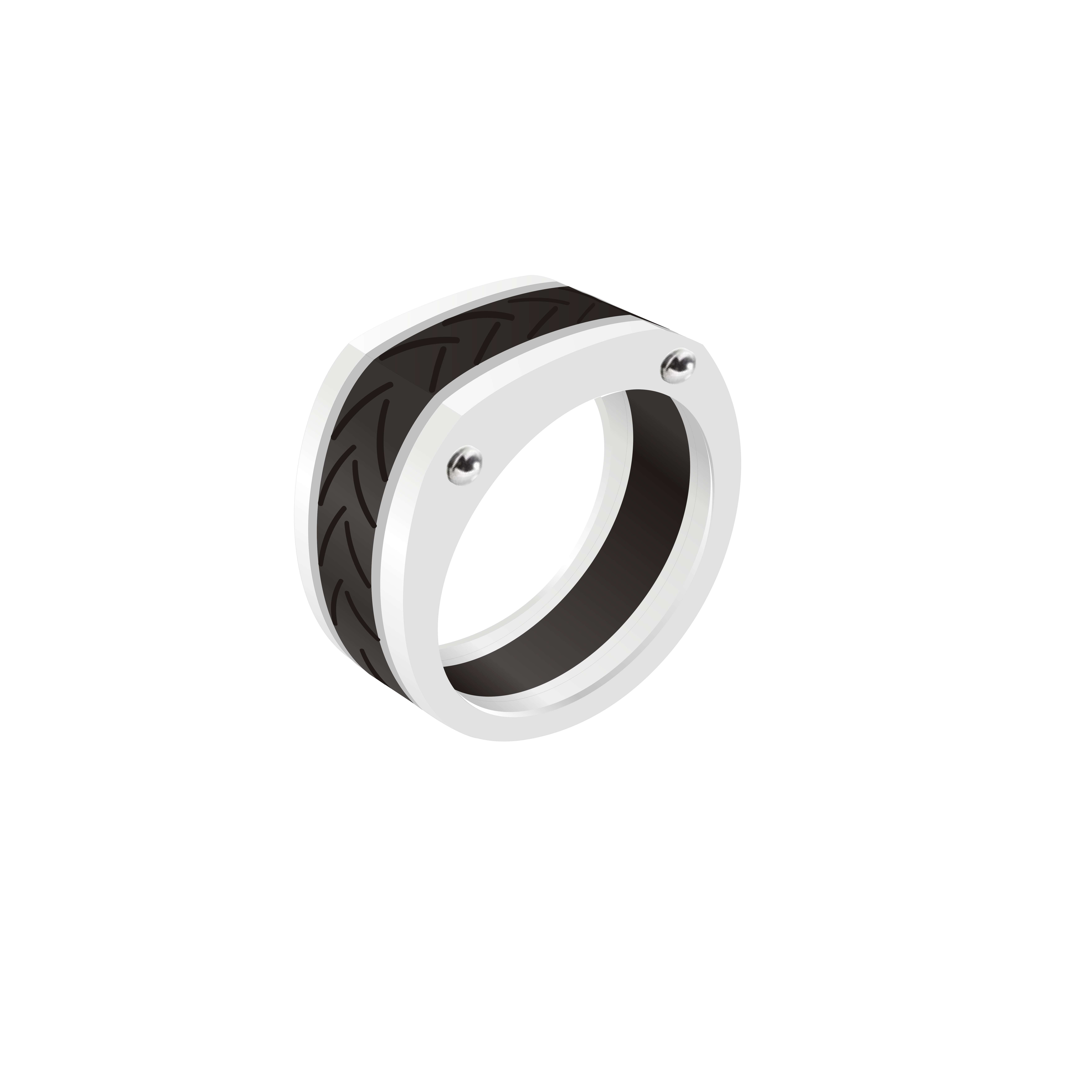 Eye - Catching Ring, Silver Edges With Black Patterns And Rivets