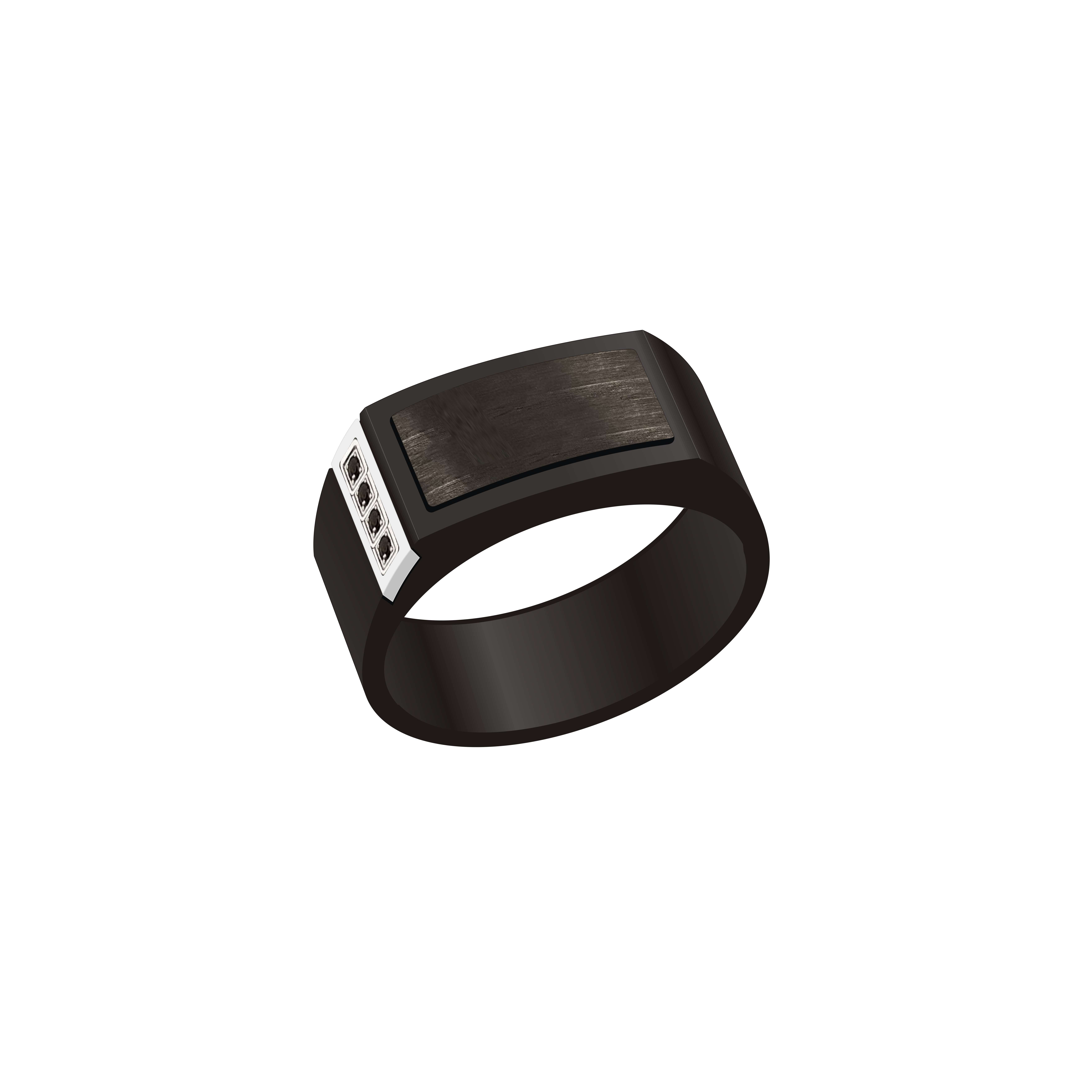 Eye - Catching Ring, Black Base With Silver Decorative Diamond Blocks