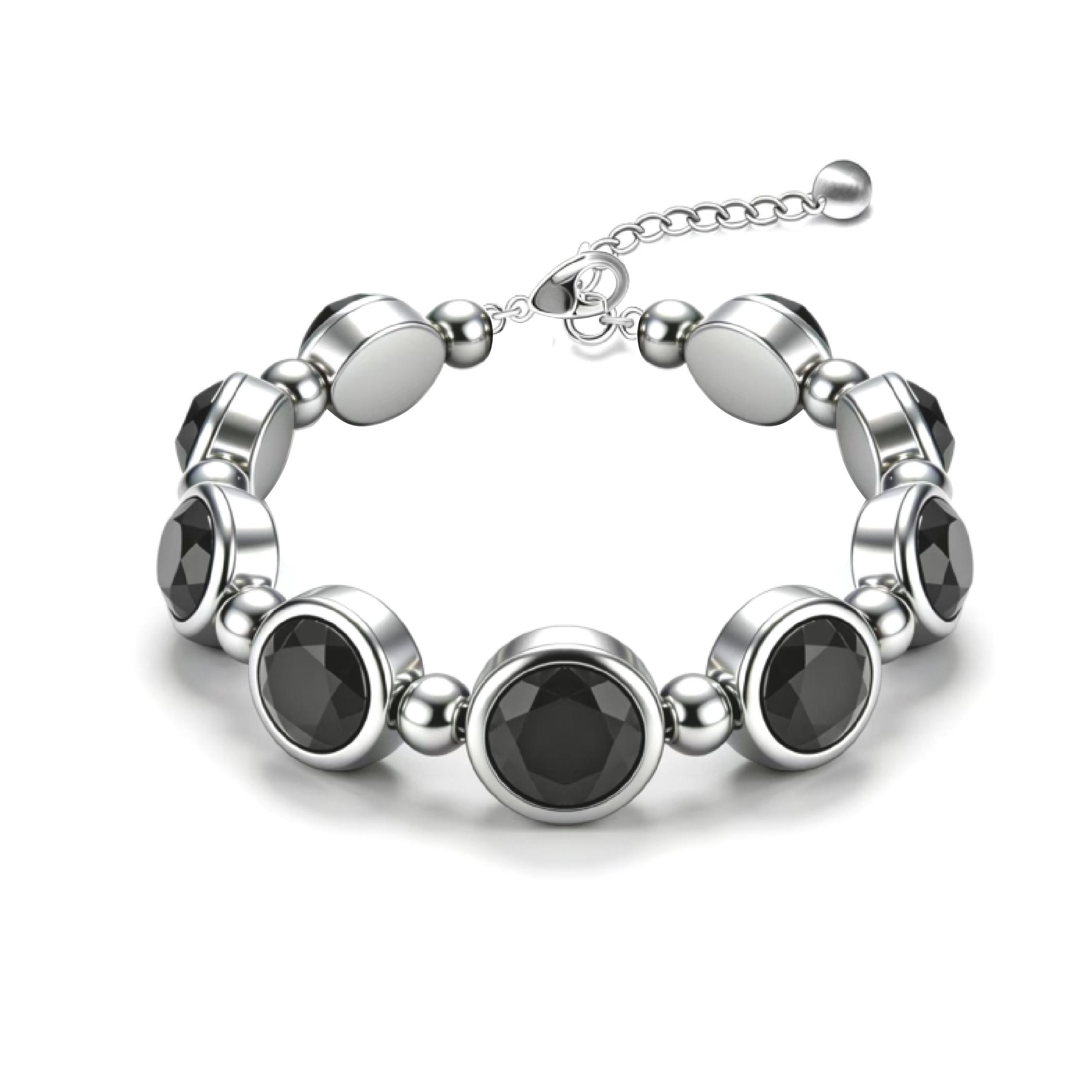 Black Diamond Silver-Pattern Bracelet, Edgy Textured Light Luxury-Style Bracelet