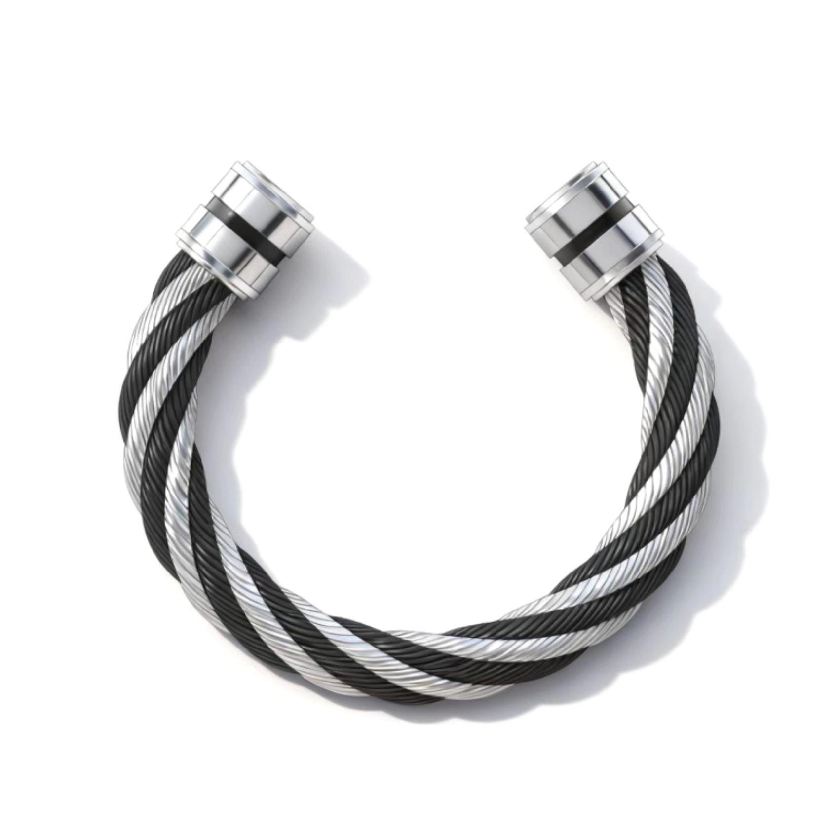 Niche Luxury Retro Bracelet With Silver Two-Tone Twisted Open Cuff Design