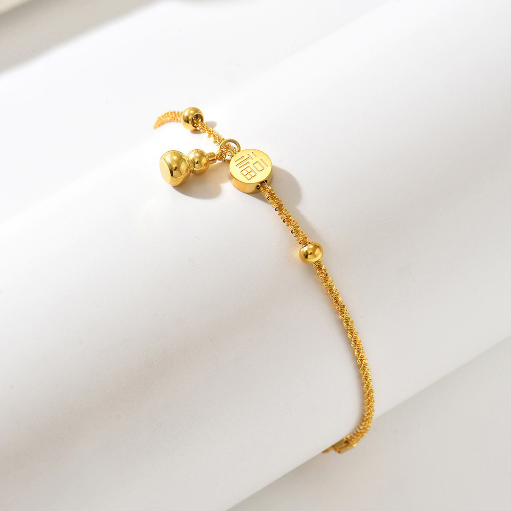 Niche Chinese-Style Fortune Luxury Bracelet With Silver Fu Character Gourd Design