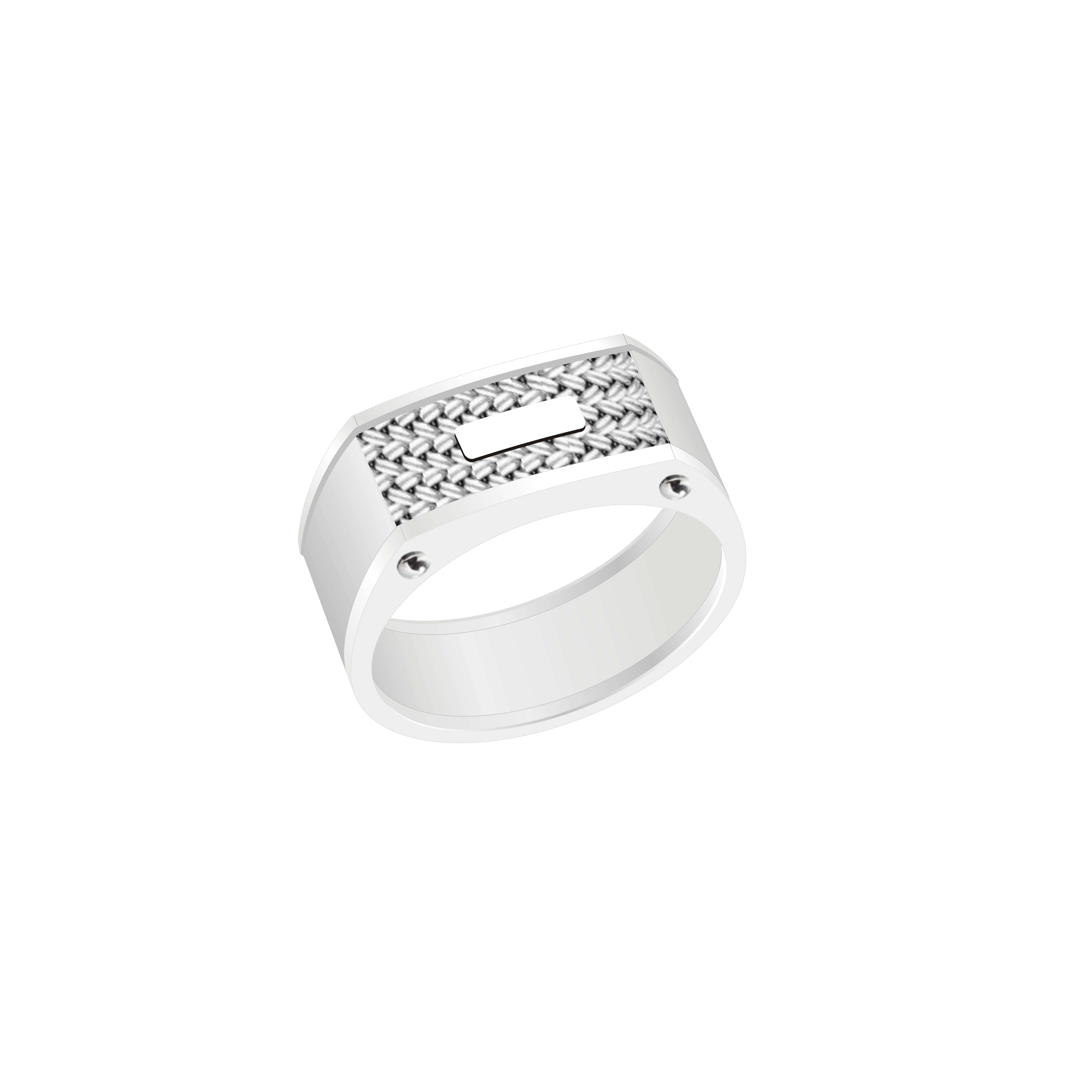 Eye - Catching Ring, White With Silver Woven Patterns And Rivets