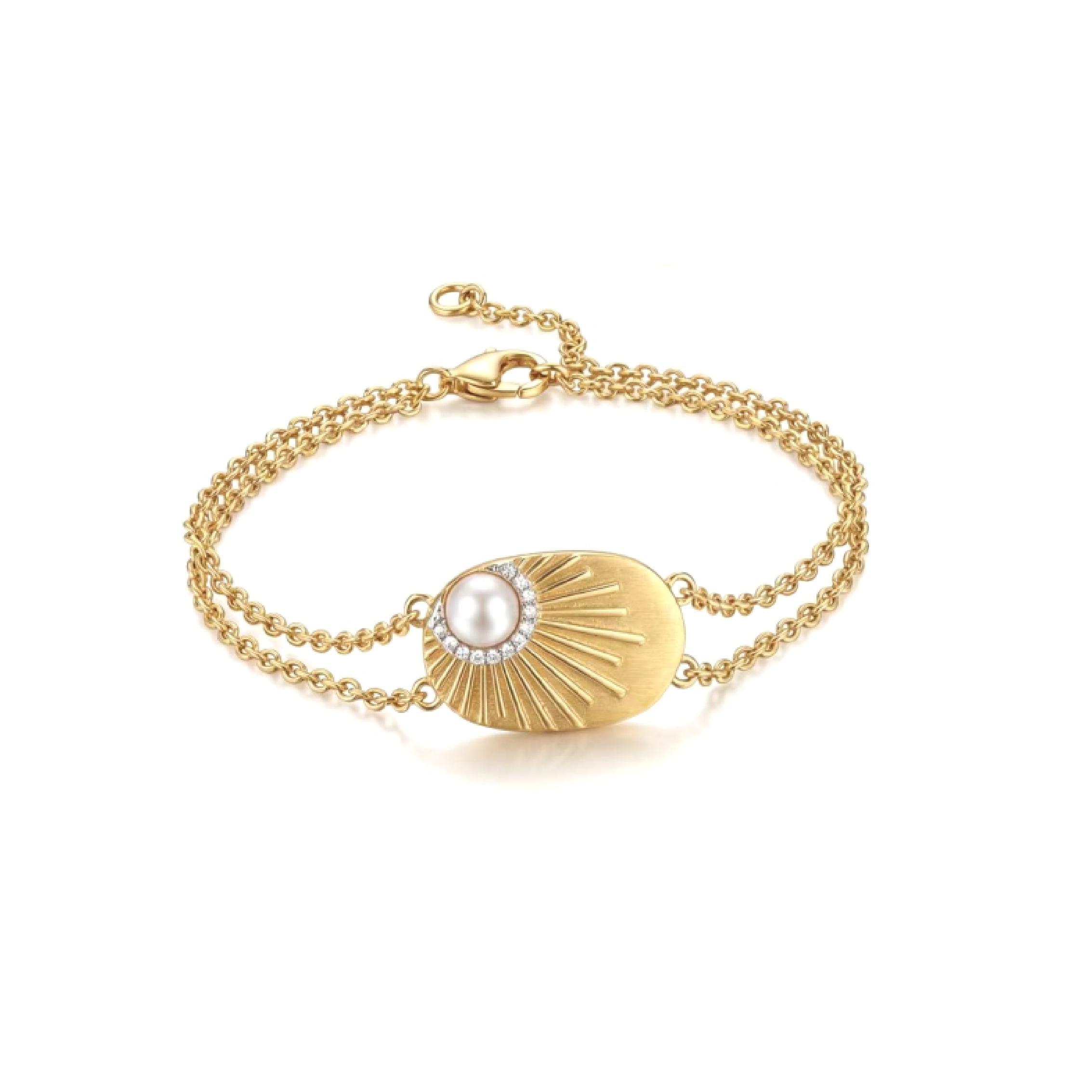 Pearl Diamond Gold-Strip Double-Layer Bracelet, Luxury Elegant Retro-Style Bracelet