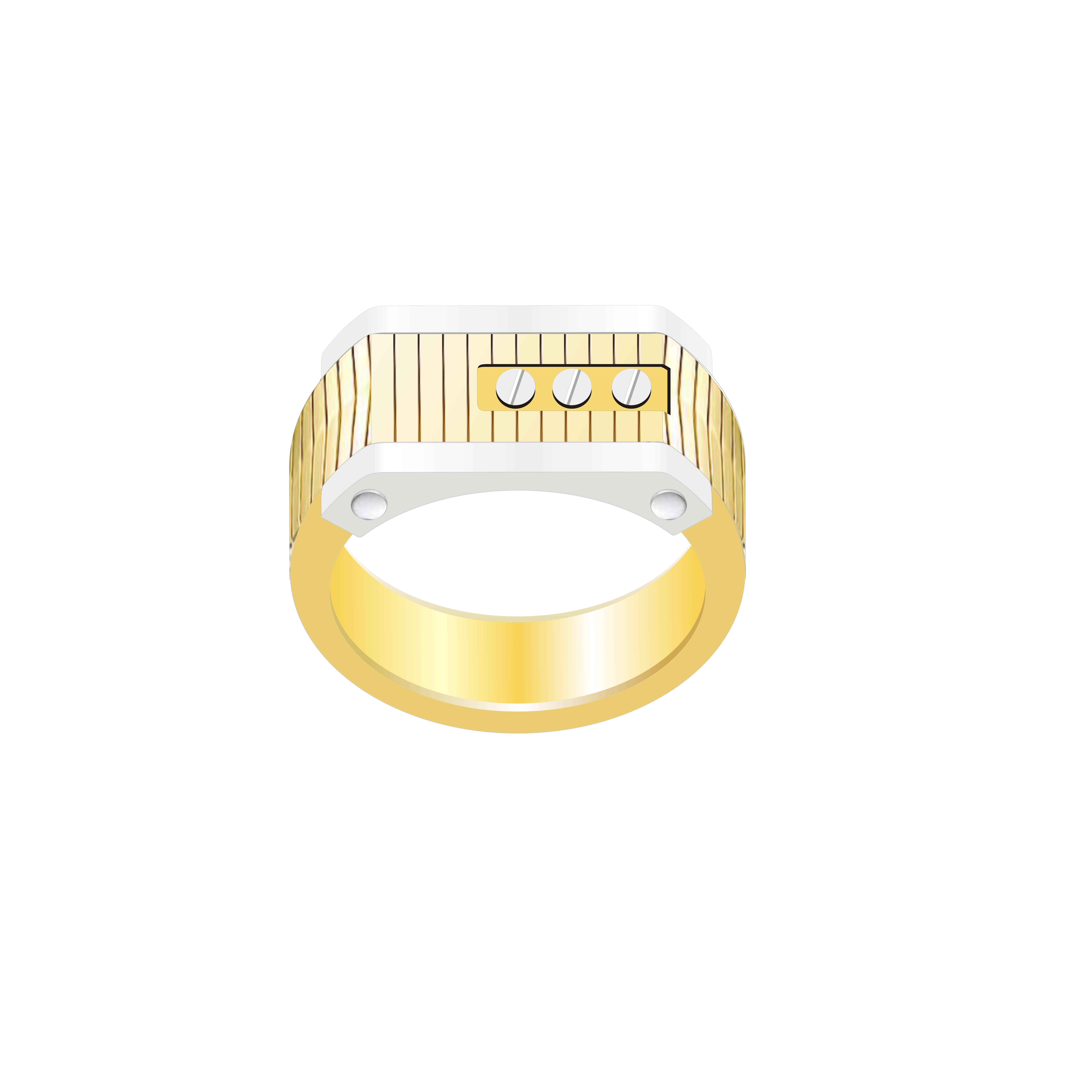 Eye - Catching Ring, Golden Base With Silver Decorations And Rivets