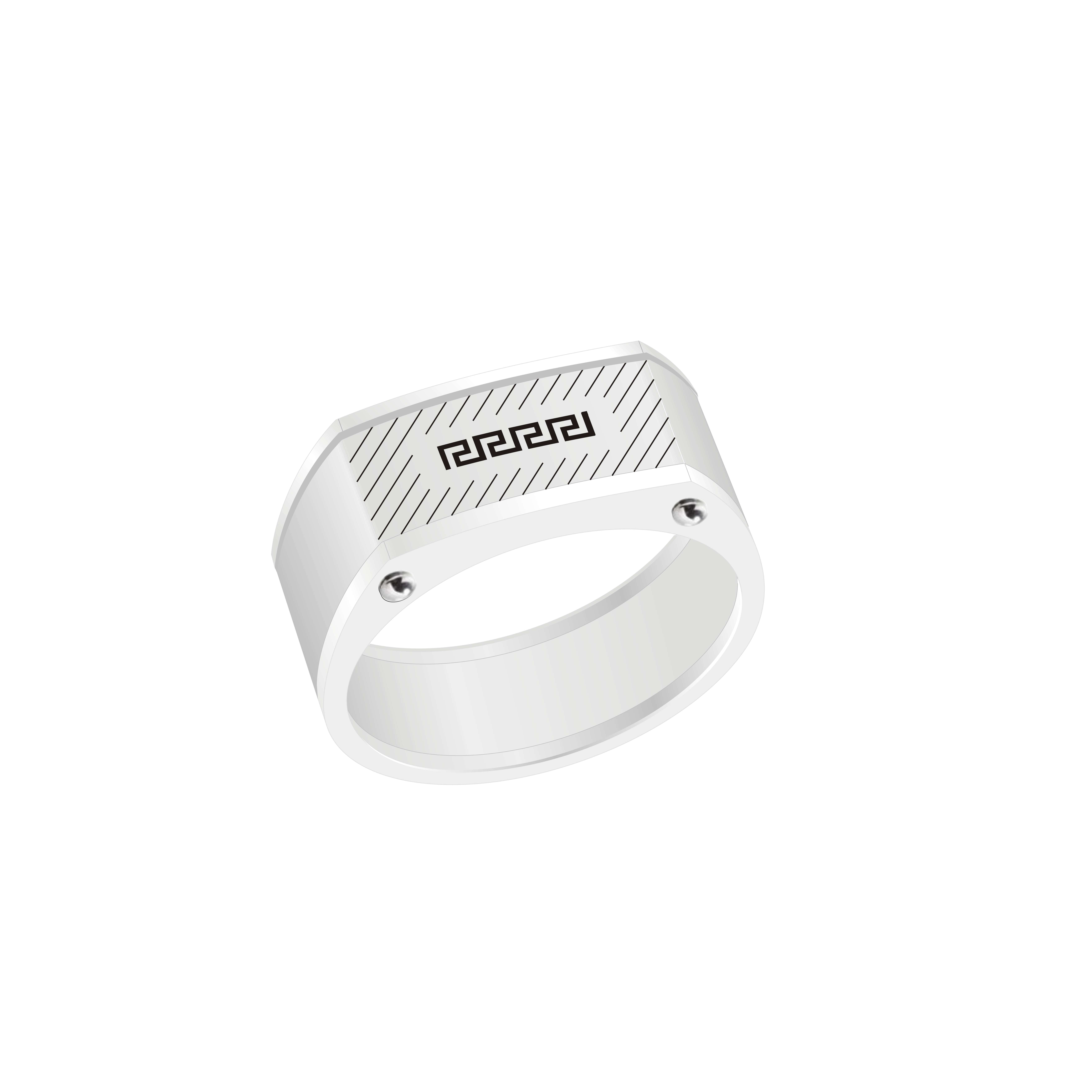 Eye - Catching Ring, White With Black Patterns And Symbols And Rivets