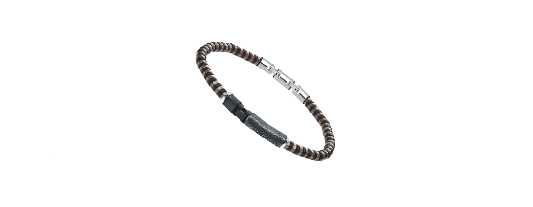 Eye - Catching Bracelet, Woven Pattern With Silver Decorations And Black Strips