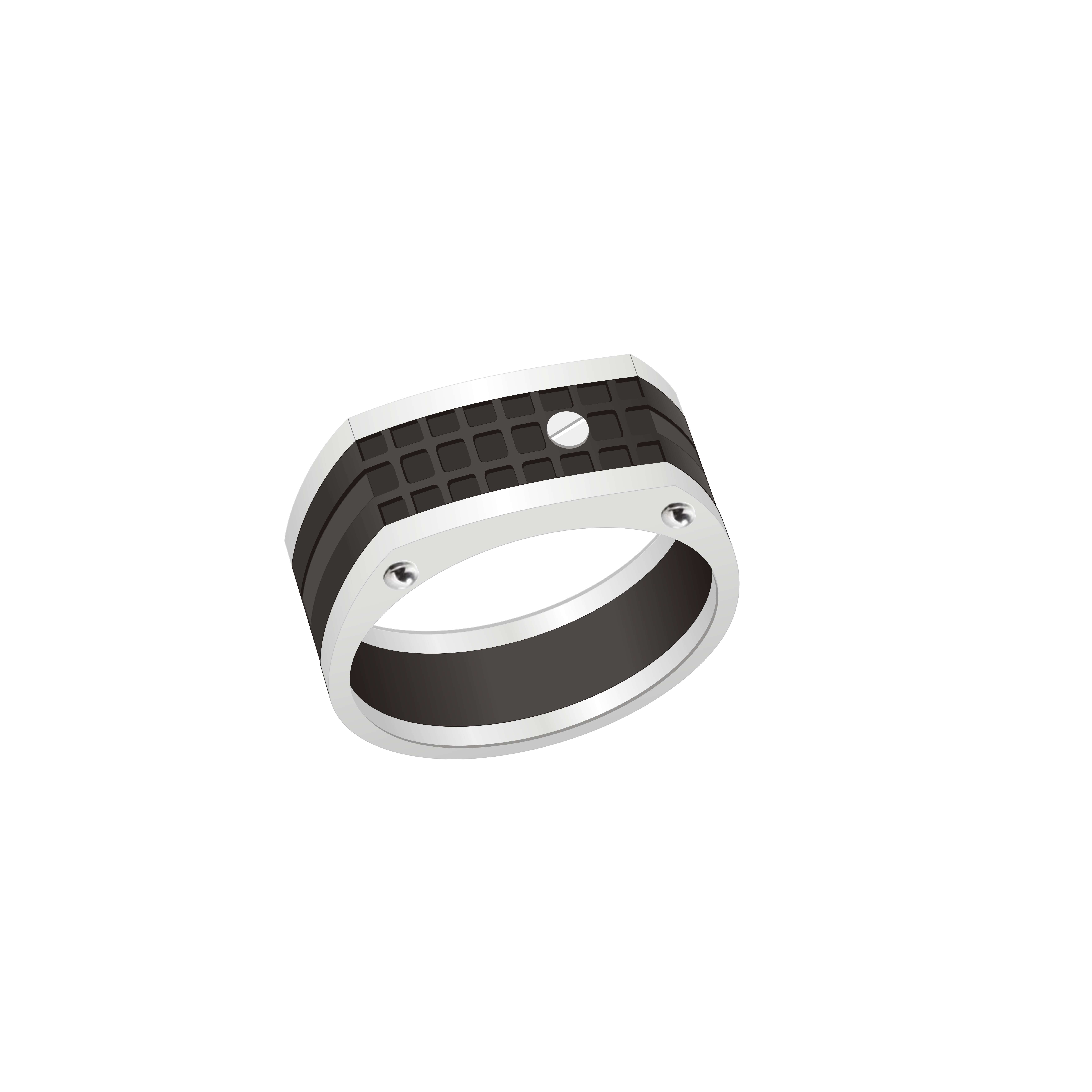 Eye - Catching Ring, Black Base With Patterned Silver Decorations And Rivets