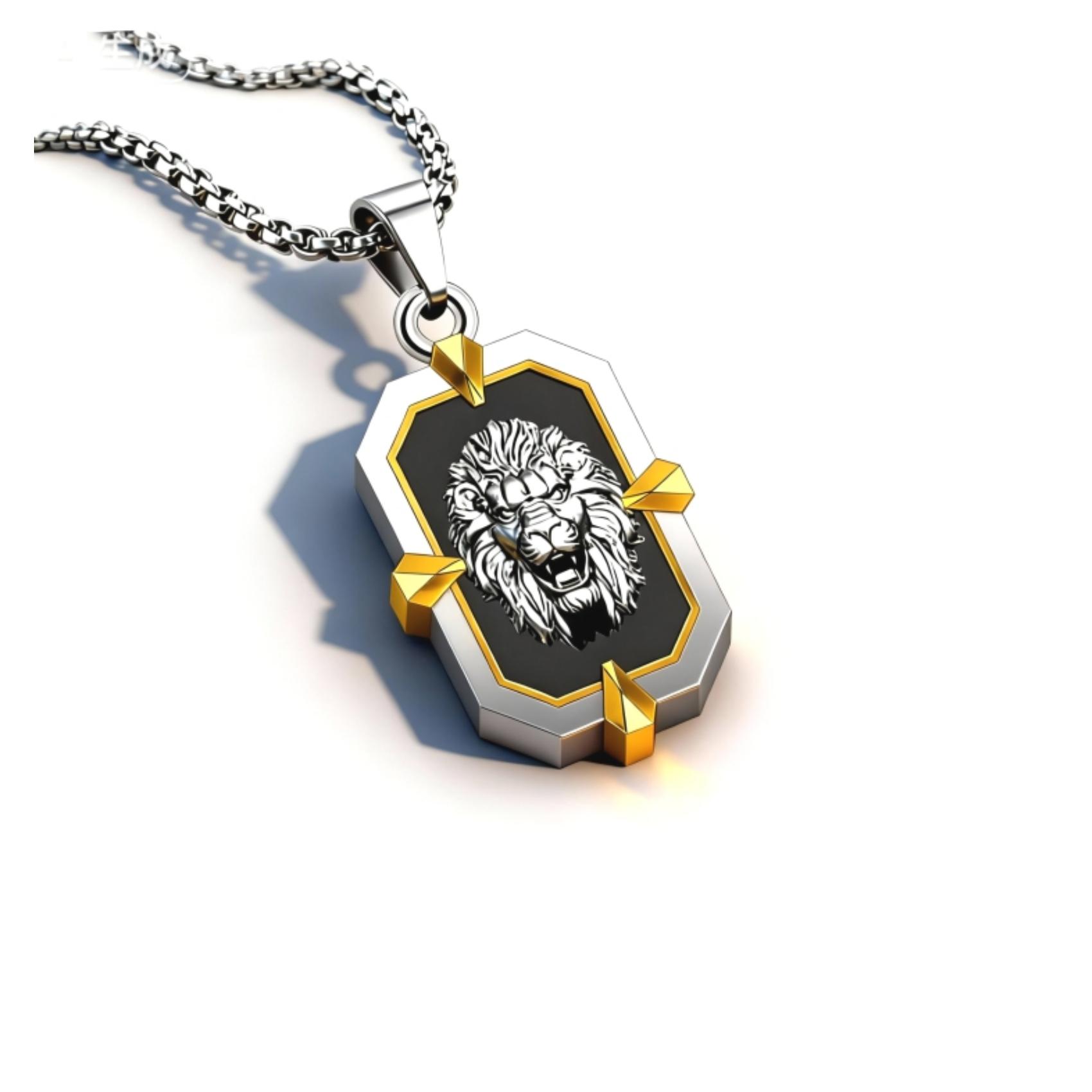 Silver-Gold Lion Rivet Tag Necklace, Edgy & Sharp, Eye-catching & Unique —— Silver-Gold Lion Rivet Tag Necklace