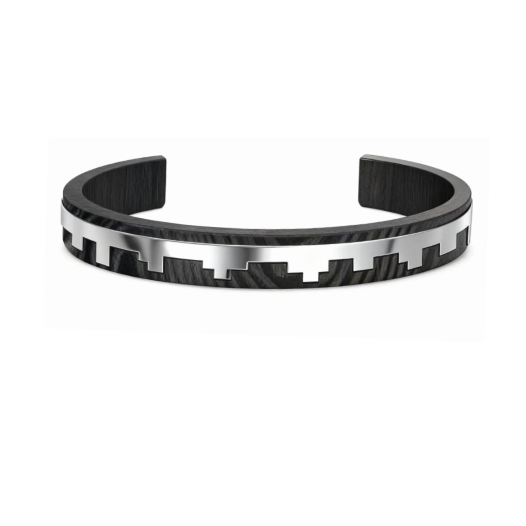 Niche Luxury Ethnic-Style Bracelet With Silver Black-Patterned Geometric Open Cuff Design