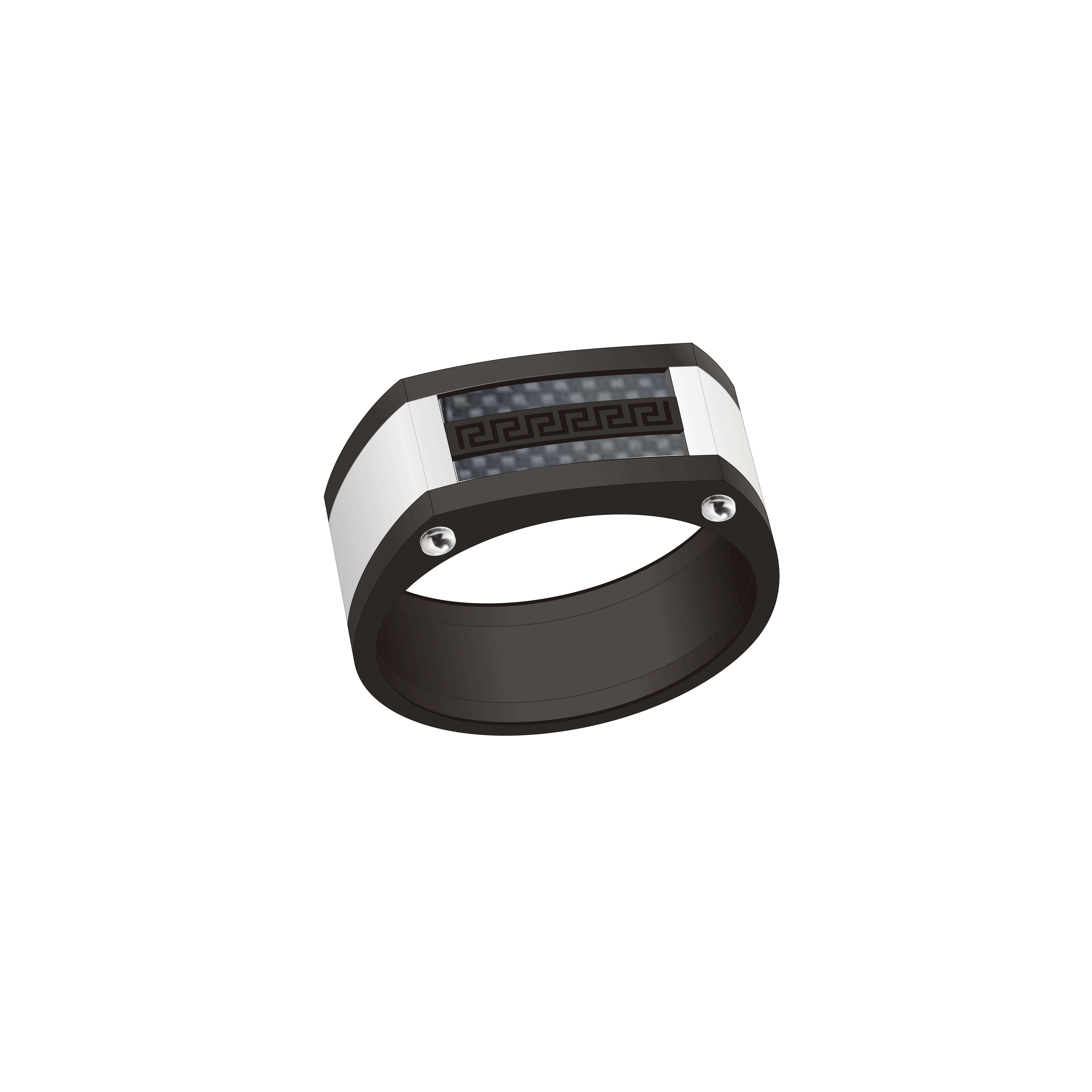 Eye - Catching Ring, Black Base With Silver Patterns And Rivets